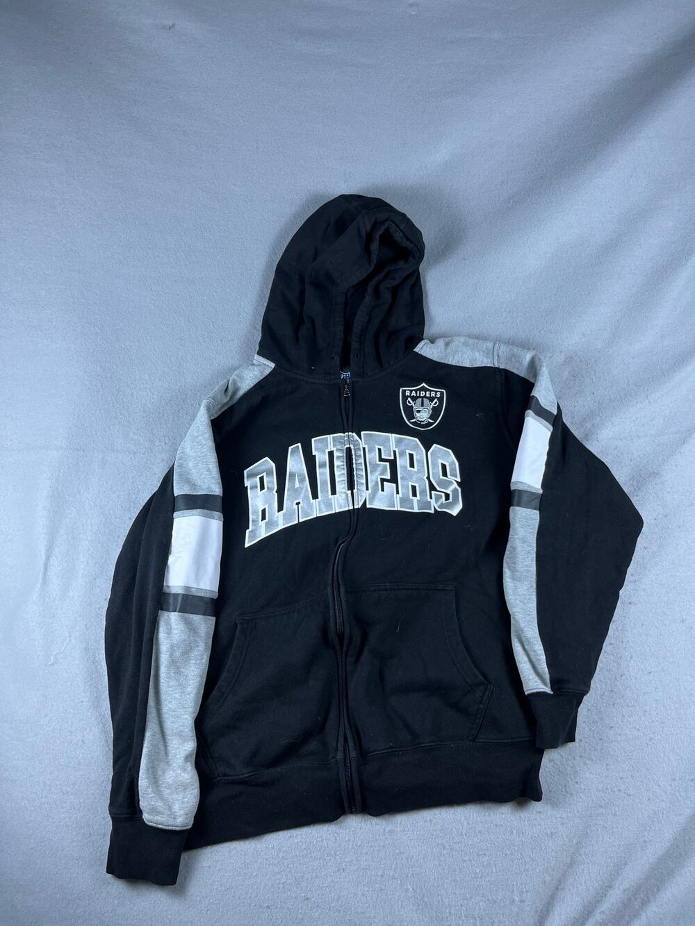 Las Vegas Raiders Hoodie Men XL Black Full Zip Fleece NFL Football Spellout Logo